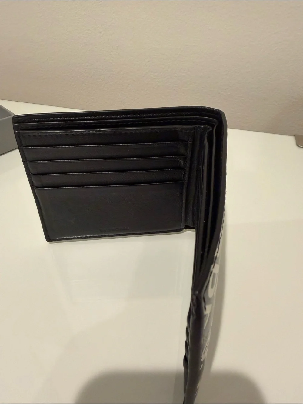 Balenciaga Black and White Diagonal Logo Bi-Fold Wallet